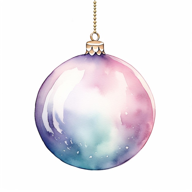 An einer Goldkette hängt ein Aquarell-Weihnachtsornament