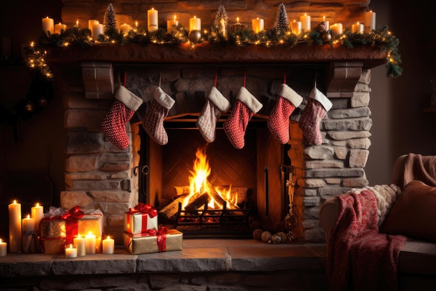 An Heiligabend hängen Socken über dem Kamin