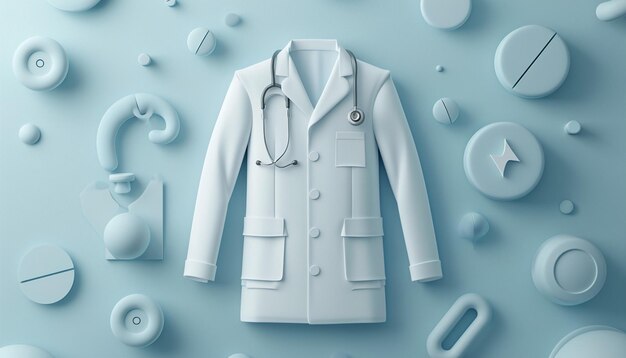 Foto an invitation with a minimalist 3d rendering of a doctors white coat and badge