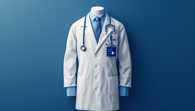 Foto an invitation with a minimalist 3d rendering of a doctors white coat and badge