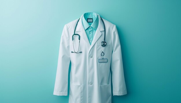 Foto an invitation with a minimalist 3d rendering of a doctors white coat and badge