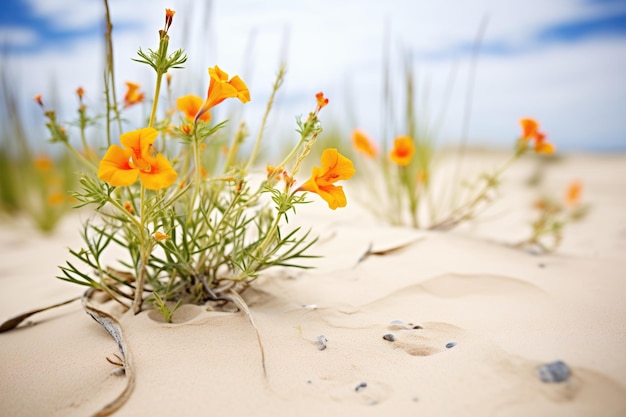 An trockene Bedingungen auf Sanddünen angepasste Wildblumen