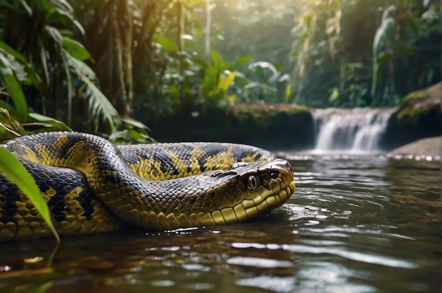 Anaconda gigante na floresta amazônica