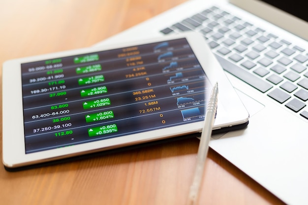 Analisando o mercado de ações no tablet digital