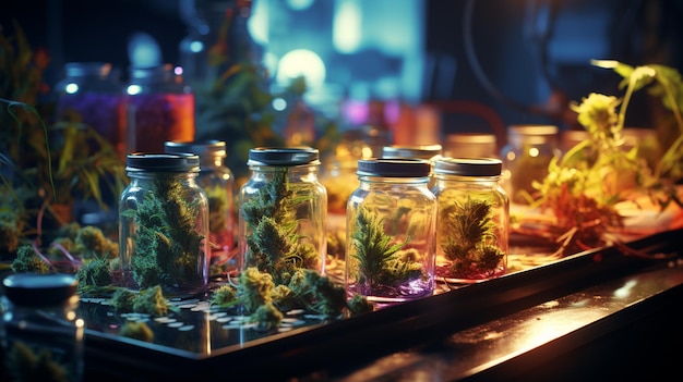 Análise de botões de cannabis Marijuana em laboratório