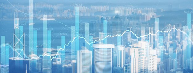 Análise de dados Dados financeiros em um monitor como conceito de dados financeiros Análise 2022 em fundo da cidade