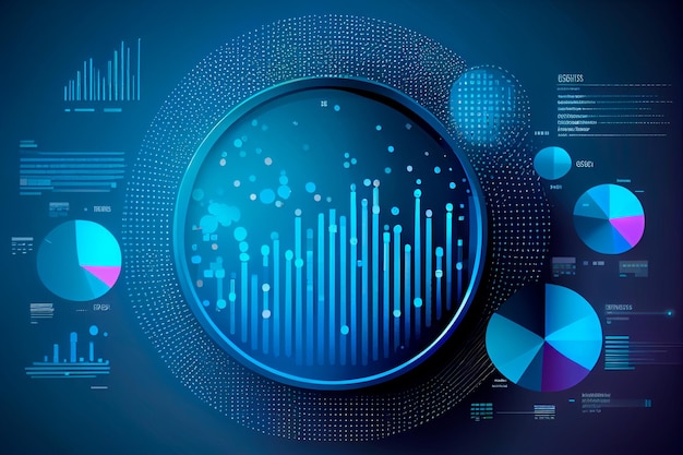 Análise de dados de negócios e análise de insights de clientes com gráficos abstratos de fundo azul Ilustração vetorial generativa ai