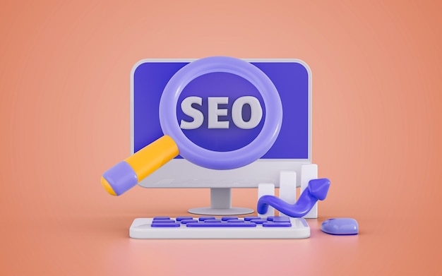 análise de dados de negócios gráfico de pesquisa de tráfego de marketing seo crescendo no conceito de renderização 3d do computador