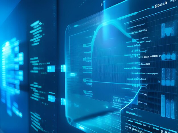 Análise de dados do mercado digital e proteção cibernética na tela sensível ao toque azul em negócios corporativos