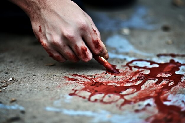 Foto análise de sangue forense da cena do crime.