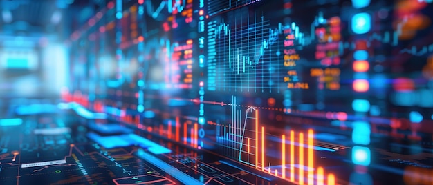 Análise Financeira Futurística Painel de análise financeira painel de análise com gráficos intrincados fluctuati