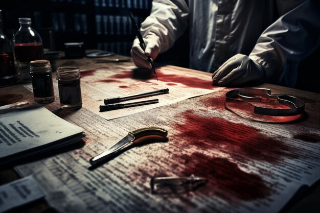Foto análise forense de sangue na cena do crime
