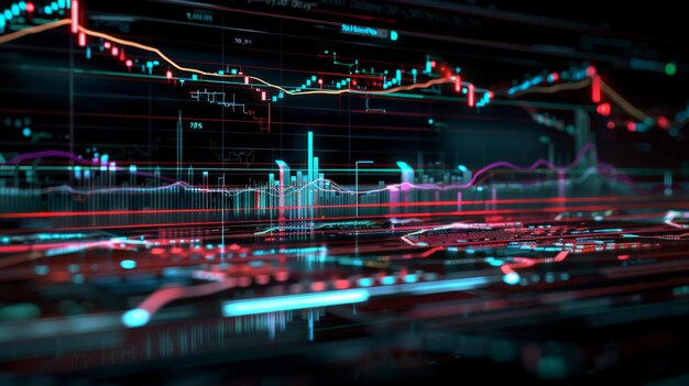 Foto análise fundamental e técnica para negociação técnica profissional como conceito gráfico digital de instrumentos financeiros com alguns indicadores, incluindo o macd ema e a análise de volume