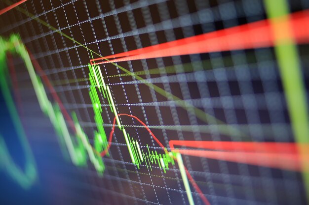 Análise gráfica do mercado de ações para investimentos financeiros. Gráfico do mercado de bolsa de valores