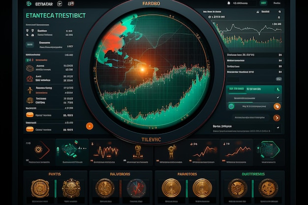 Análisis de bitcoin y criptomoneda con gráfico conceptual y gráfico de fluctuación