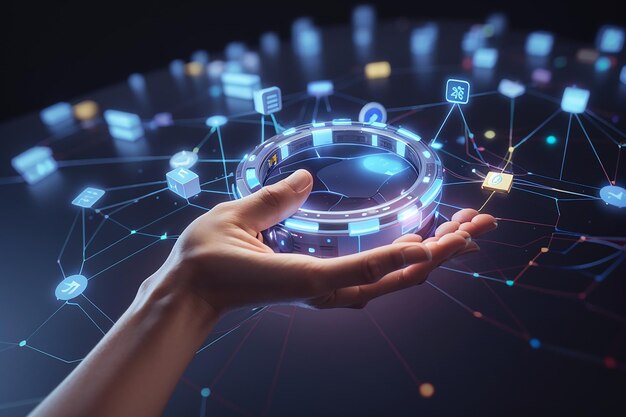 Análisis de ciencia de datos fotográficos y algoritmo de empresario de negocios mantienen icono y estrategia de datos