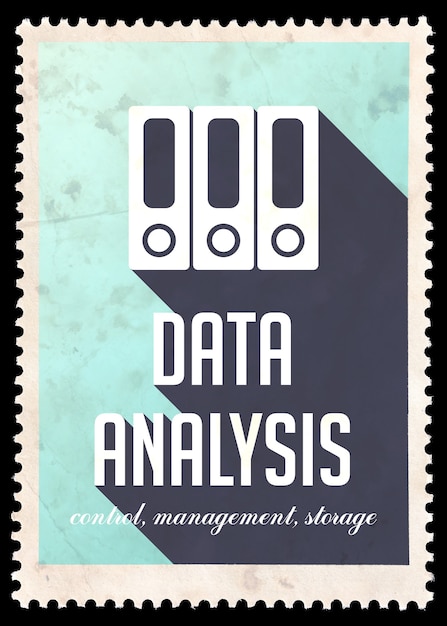 Análisis de datos en azul. Concepto vintage en diseño plano con largas sombras.