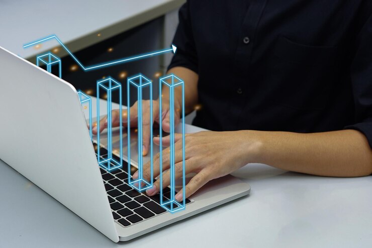 Foto el análisis de datos de finanzas comerciales grafica el rendimiento de las finanzas y las ganancias en la pantalla virtual.