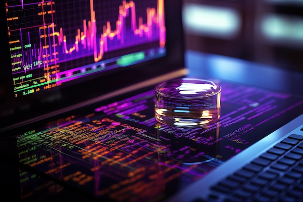 Foto análisis de datos de primer plano optimización de motores de búsqueda o seo cuadros de ampliación gráficos