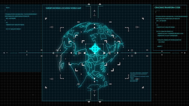 Análisis de destino elemento de mapa mundial tecnología moderna gráfico HUD digital de pantalla