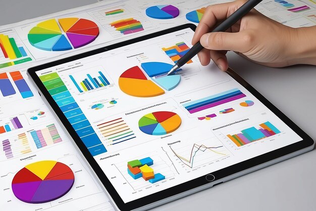 Análisis de diagramas con muchos gráficos coloridos en una tableta Renderización 3D