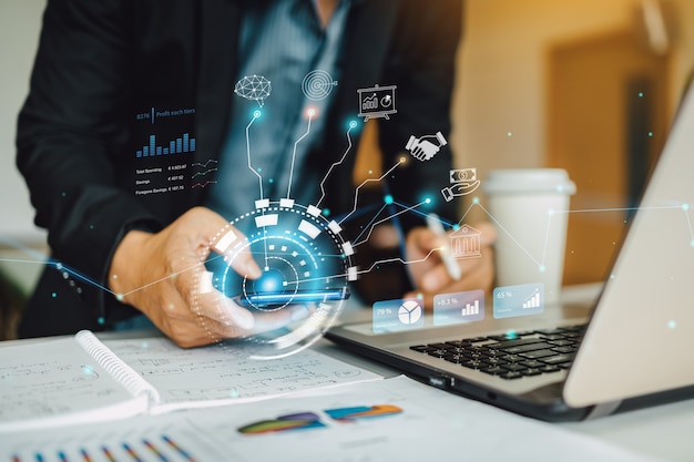 Análisis de empresario marketing financiero con tecnología digital AI para negocios de puesta en marcha