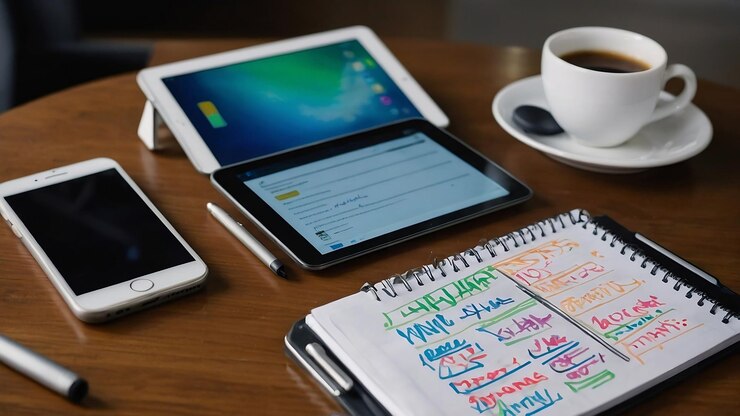 Foto análisis financiero con documentos y aparatos