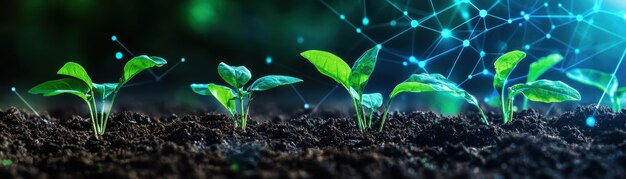 Análisis futurista de nutrientes inteligentes del suelo en el fondo tecnológico con espacio de copia