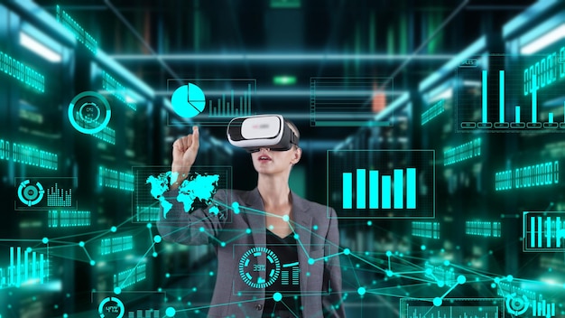 Análisis de gráficos de dispersión de mercado de mujeres seleccionando datos monitorizado por el artefacto vr