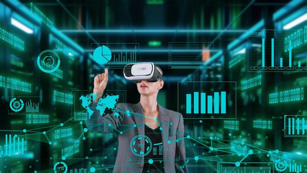 Análisis de gráficos de dispersión de mercado de mujeres seleccionando datos monitorizado por el artefacto vr
