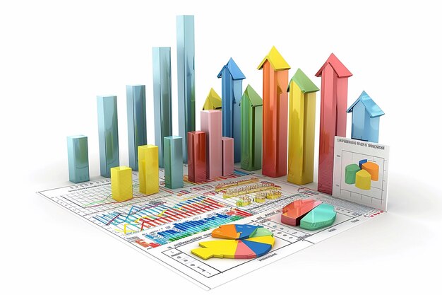Análisis de gráficos de negocios con ilustraciones vectoriales abstractas en 3D