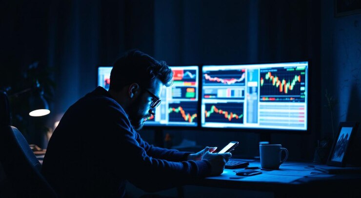 Análisis del mercado financiero en la mesa de negociación de monitores múltiples
