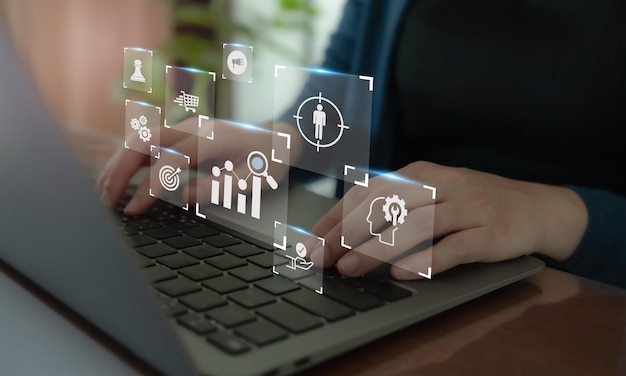 Análisis predictivo visualización de datos concepto de previsión de negocios Análisis de datos para la mejora continua y el desarrollo de negocios Predicciones sobre resultados y rendimiento futuros