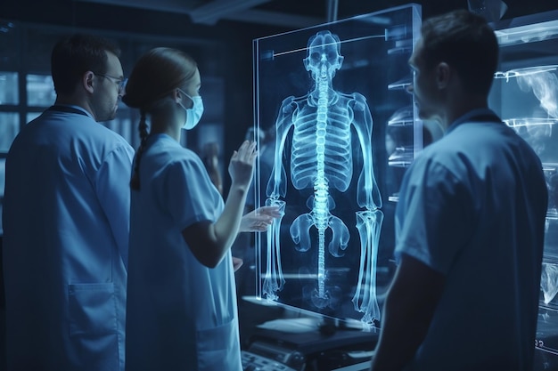 Análisis de rayos X del paciente por equipo médico IA generativa