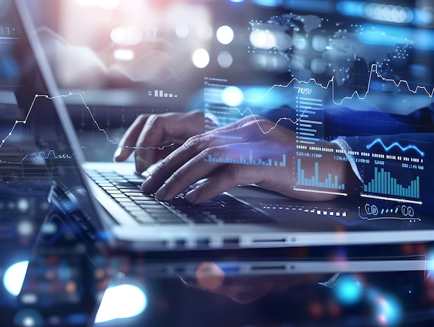 Analistas de negocios analizando datos en PC Datos analizando el crecimiento de los negocios análisis de ventas en el mercado de valores