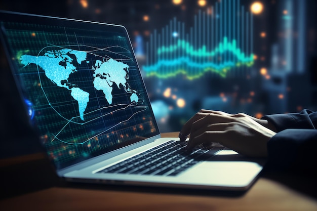 Foto analítica de finanças empresariais gráfico de relatório marketing digital venda tecnologia de gestão financeira