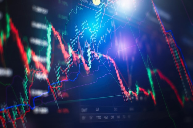 Analyse der betrieblichen Buchhaltung auf Infoblättern. Geschäftsmann arbeitet an der Analyse von Anlagediagrammen für den Goldmarkt, den Devisenmarkt und den Handelsmarkt.