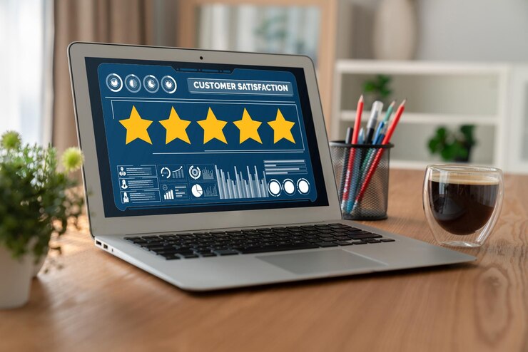 Foto analyse der kundenzufriedenheit und -bewertung mit moderner software für die planung von marketingstrategien