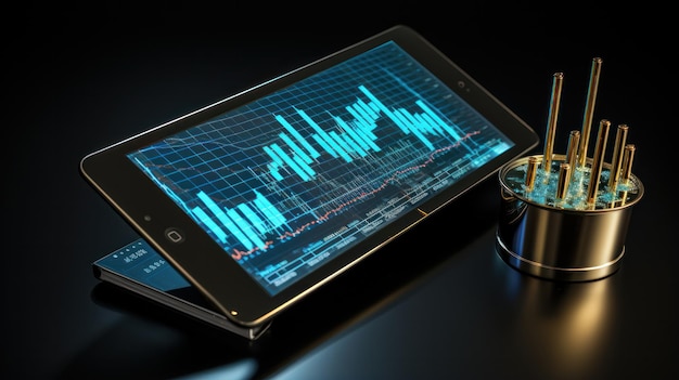 Analytics-Diagramm mit Aufwärtspfeil auf dem Tablet-Bildschirm