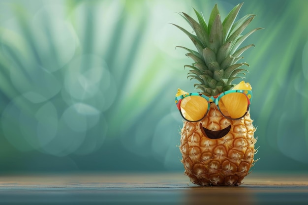 Ananas alegre con gafas de sol en un fondo vibrante