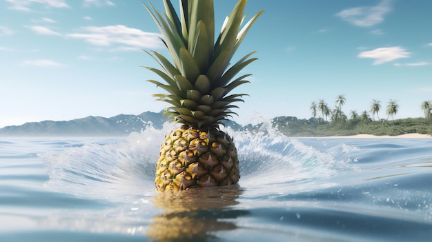 Ananas am Sandstrand, tropische Flucht, generative KI