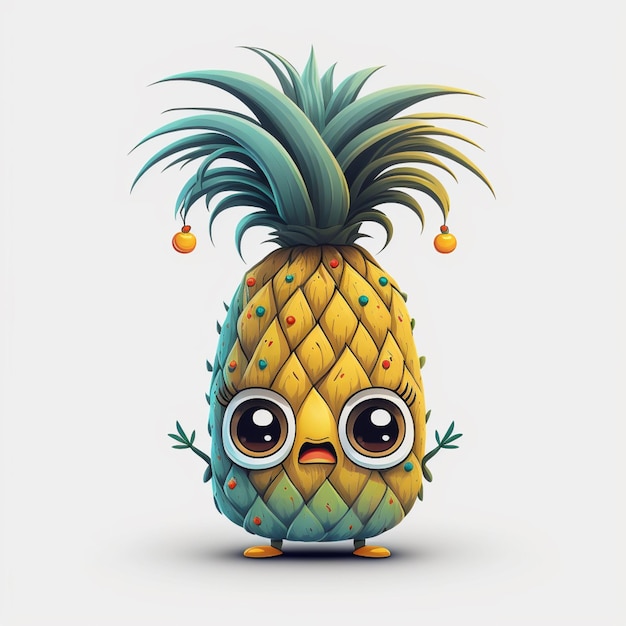 Ananas de dibujos animados con ojos y una expresión de sorpresa generativa ai