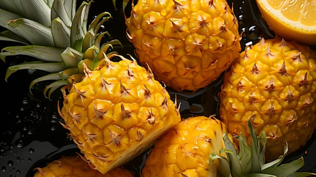 Ananás fresco com gotas de água