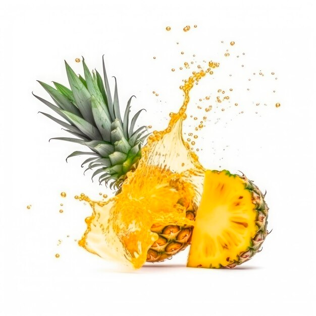 Ananas in geplatzten Saftspritzern auf weißer Vektorillustration