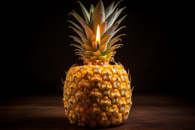 Ananas mit einer für eine Kerze ausgeschnittenen Scheibe