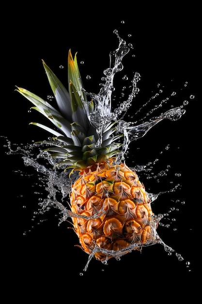 Ananas mit generativer KI auf schwarzem Hintergrund