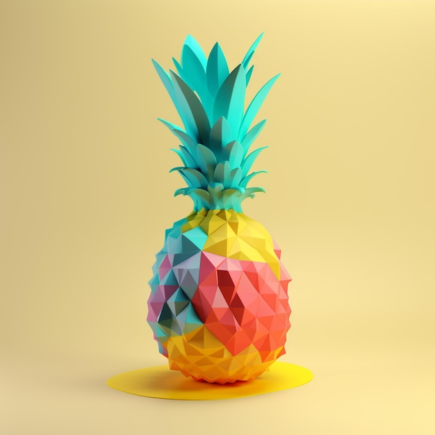 Ananas mit geometrischen Objekten im Sommerkonzept in trendiger Farbpalette für Werbung mit generativer KI