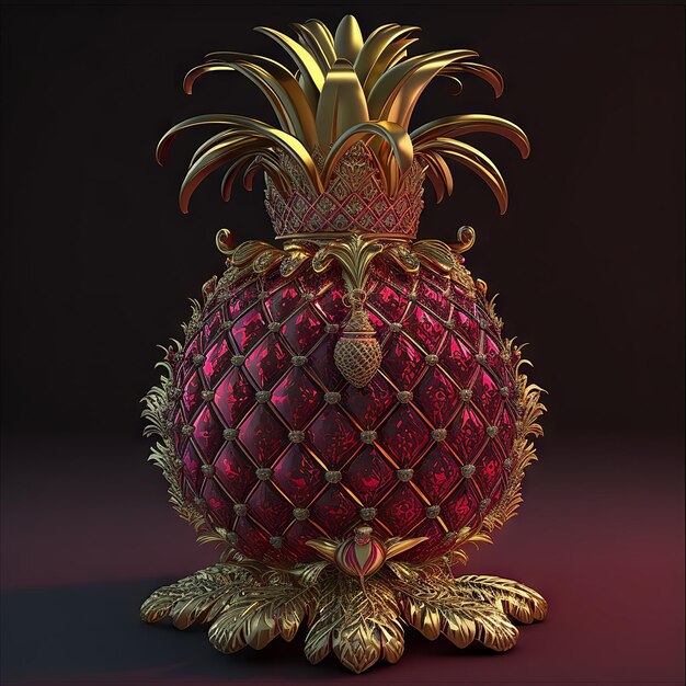 Foto ananas mit goldener krone auf dunklem hintergrund generative ki