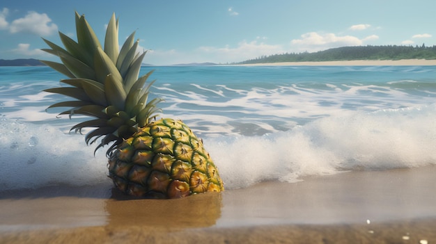 Ananas sonnt sich im Strandserenade Generative KI