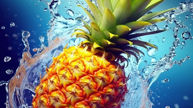 Ananas-Splash Ein lebendiger Tanz aus Obst und Wasser